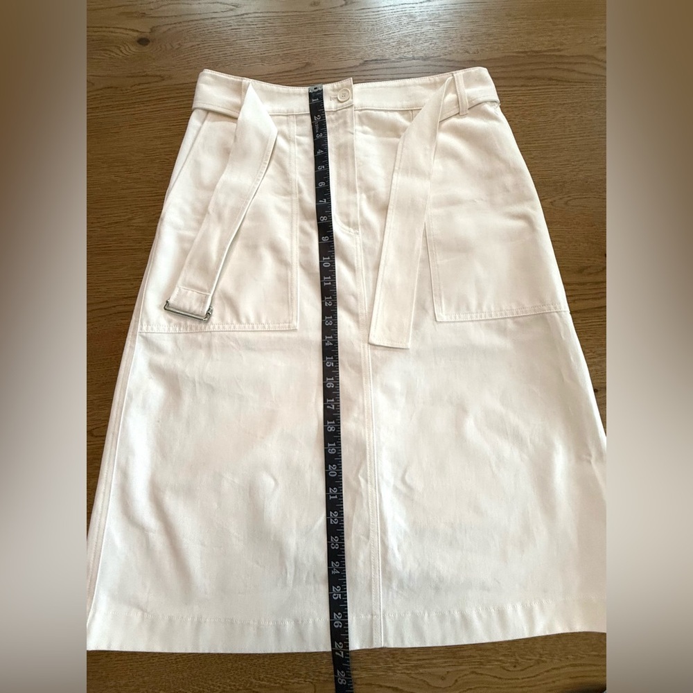 Lacoste White Belted A-Line Skirt Size 40 Chic Preppy Classic 100% Cotton - Picture 3 of 13